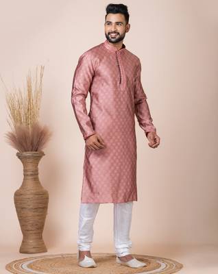 Peach designer festive wear jacquard kurta-pajama 3
