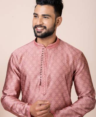 Peach designer festive wear jacquard kurta-pajama 4