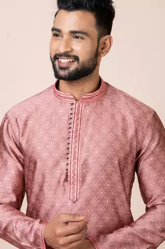 Peach designer festive wear jacquard kurta-pajama