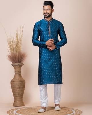 Green designer festive wear jacquard kurta-pajama 2