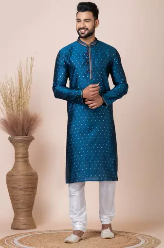 Green designer festive wear jacquard kurta-pajama