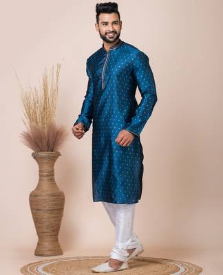 Green designer festive wear jacquard kurta-pajama 3