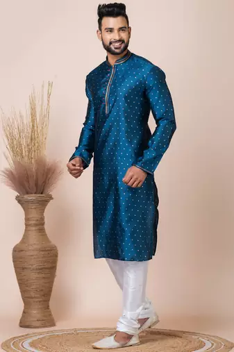 Green designer festive wear jacquard kurta-pajama