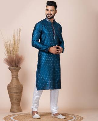 Green designer festive wear jacquard kurta-pajama 4