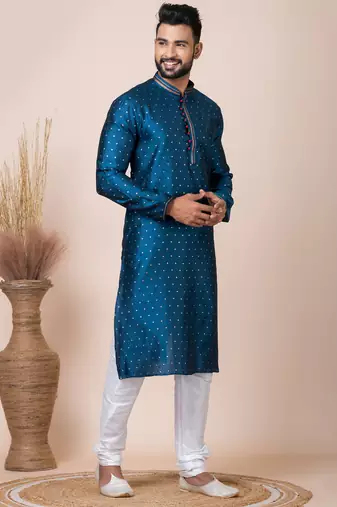Green designer festive wear jacquard kurta-pajama