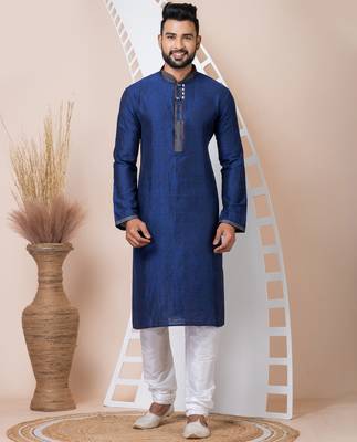 Navy blue designer festive wear jacquard kurta-pajama 1