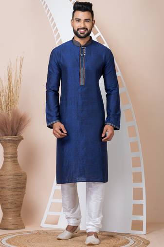 Navy blue designer festive wear jacquard kurta-pajama
