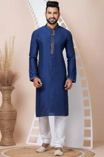 Navy blue designer festive wear jacquard kurta-pajama
