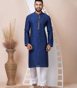 Navy blue designer festive wear jacquard kurta-pajama