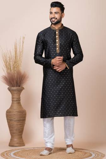 Black designer festive wear jacquard kurta-pajama