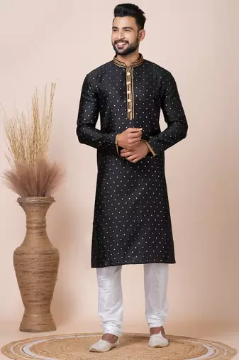Black designer festive wear jacquard kurta-pajama