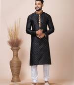 Black designer festive wear jacquard kurta-pajama