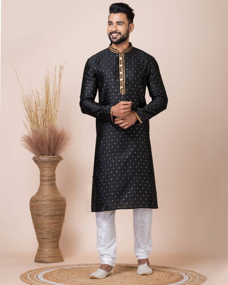 Black designer festive wear jacquard kurta-pajama