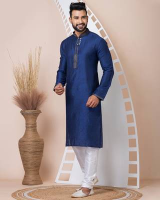 Navy blue designer festive wear jacquard kurta-pajama 2