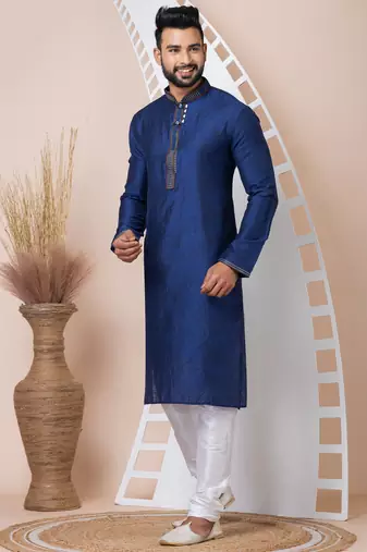 Navy blue designer festive wear jacquard kurta-pajama