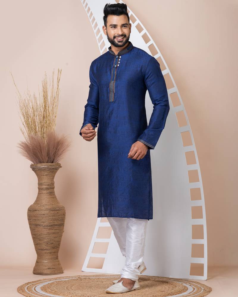 Navy blue designer festive wear jacquard kurta-pajama