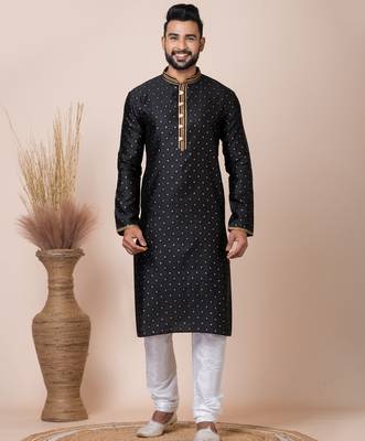 Black designer festive wear jacquard kurta-pajama 2