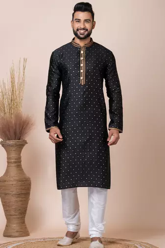 Black designer festive wear jacquard kurta-pajama