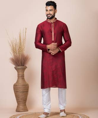 Maroon designer festive wear jacquard kurta-pajama 1