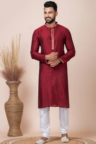 Maroon designer festive wear jacquard kurta-pajama