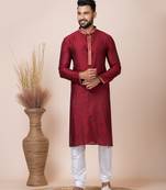 Maroon designer festive wear jacquard kurta-pajama