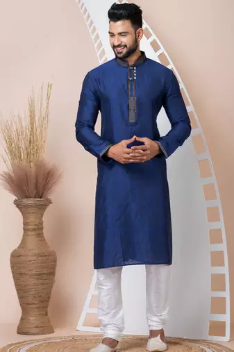 Navy blue designer festive wear jacquard kurta-pajama