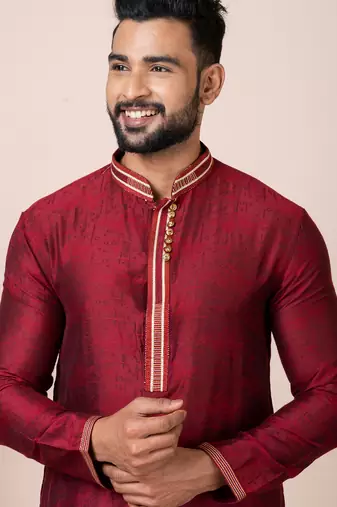 Maroon designer festive wear jacquard kurta-pajama