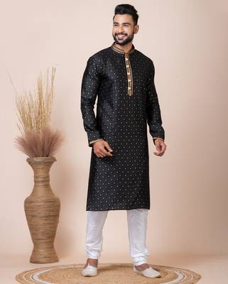 Black designer festive wear jacquard kurta-pajama 3