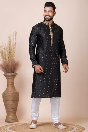 Black designer festive wear jacquard kurta-pajama