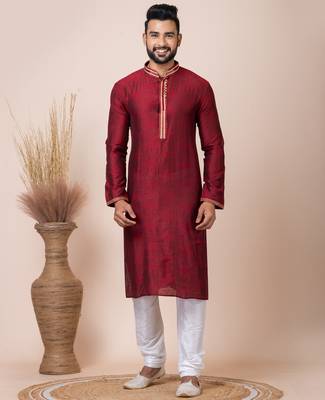 Maroon designer festive wear jacquard kurta-pajama 3