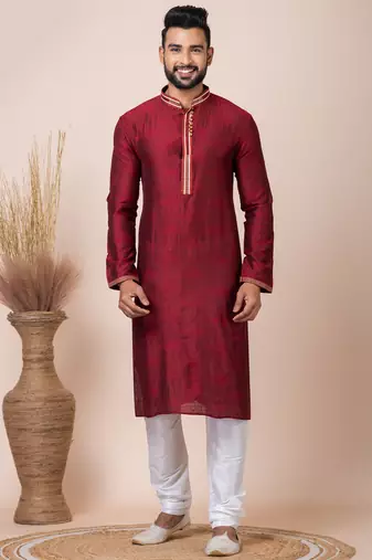 Maroon designer festive wear jacquard kurta-pajama
