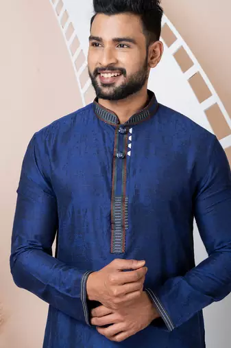Navy blue designer festive wear jacquard kurta-pajama