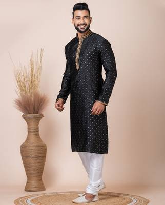 Black designer festive wear jacquard kurta-pajama 4