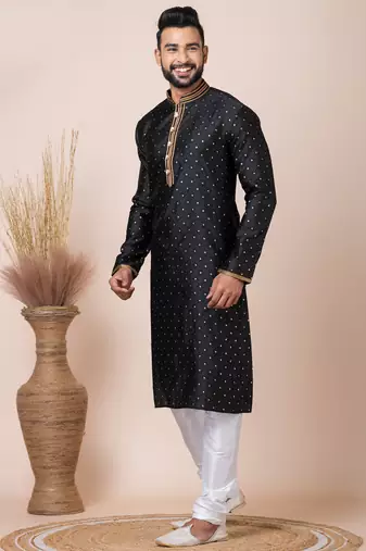 Black designer festive wear jacquard kurta-pajama