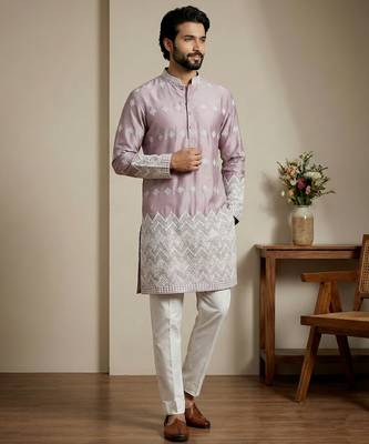 Pink designer festive wear satin kurta-pajama 4