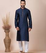 Navy blue designer festive wear jacquard kurta-pajama