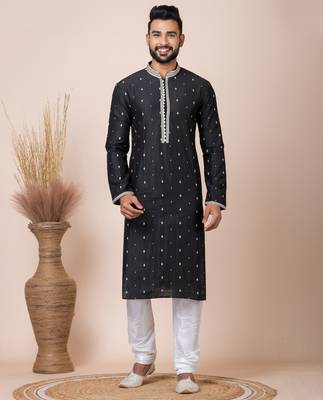 Black designer festive wear silk kurta-pajama 1