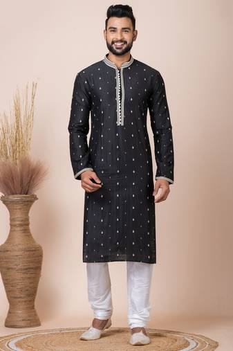 Black designer festive wear silk kurta-pajama