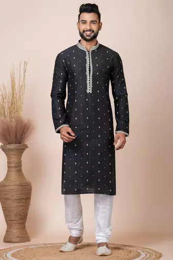 Black designer festive wear silk kurta-pajama