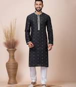 Black designer festive wear silk kurta-pajama