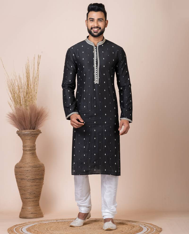 Black designer festive wear silk kurta-pajama