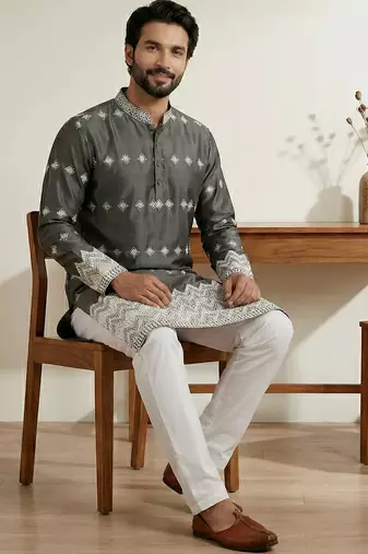 Black designer festive wear satin kurta-pajama