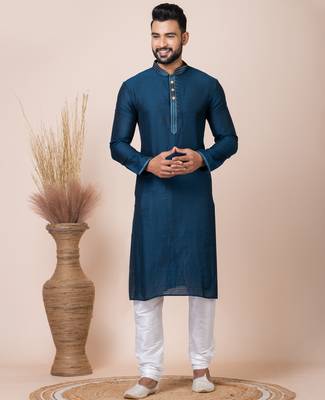 Dark blue designer festive wear jacquard kurta-pajama 1