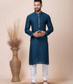 Dark blue designer festive wear jacquard kurta-pajama