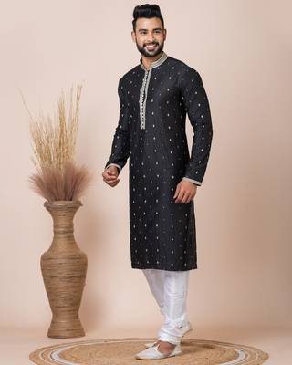 Black designer festive wear silk kurta-pajama 3