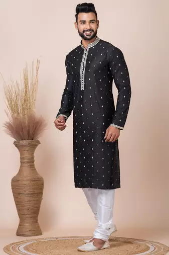 Black designer festive wear silk kurta-pajama