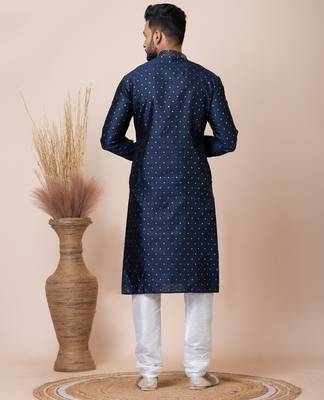 Navy blue designer festive wear jacquard kurta-pajama 4