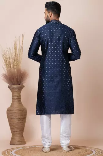 Navy blue designer festive wear jacquard kurta-pajama