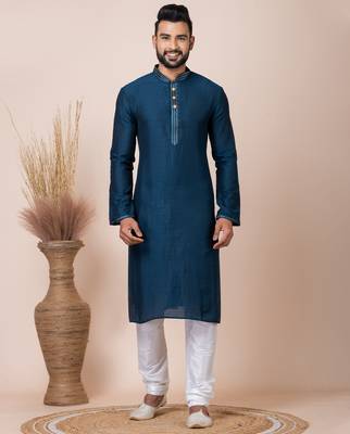 Dark blue designer festive wear jacquard kurta-pajama 2