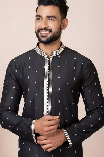 Black designer festive wear silk kurta-pajama